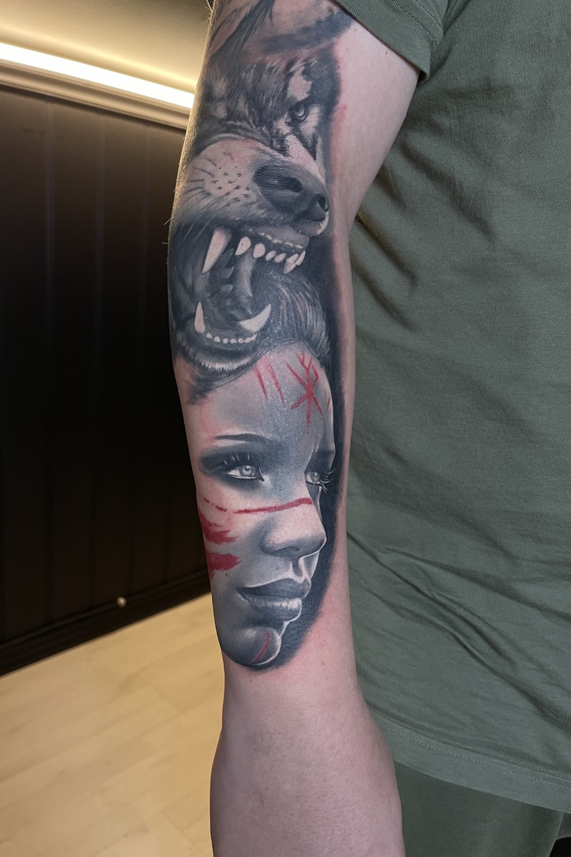 wolf and lady Image